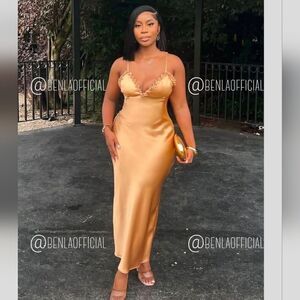 NWT ZARA CONTRASTING RUFFLES SATIN EFFECT DRESS gold/ champagne color